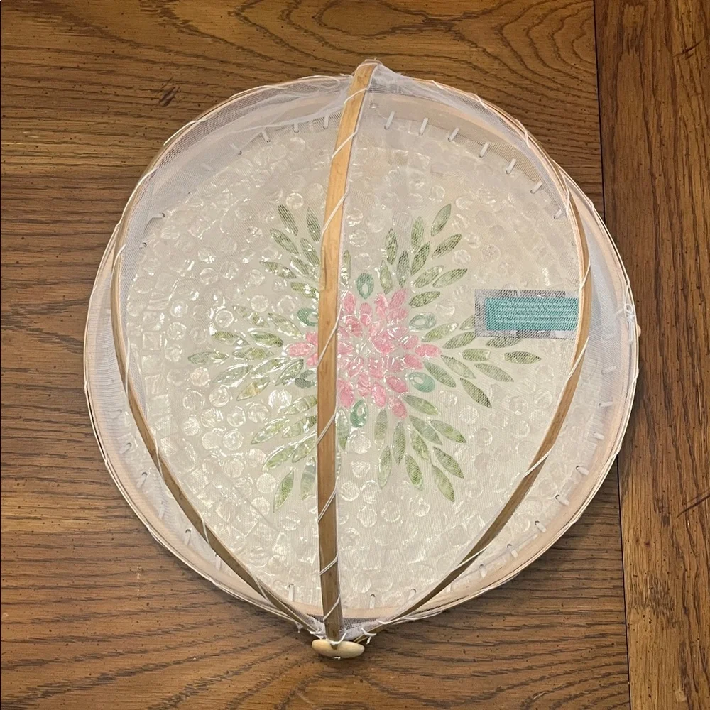 Decorative Food‎ Dome with Floral Design and Mesh Cover, NWT